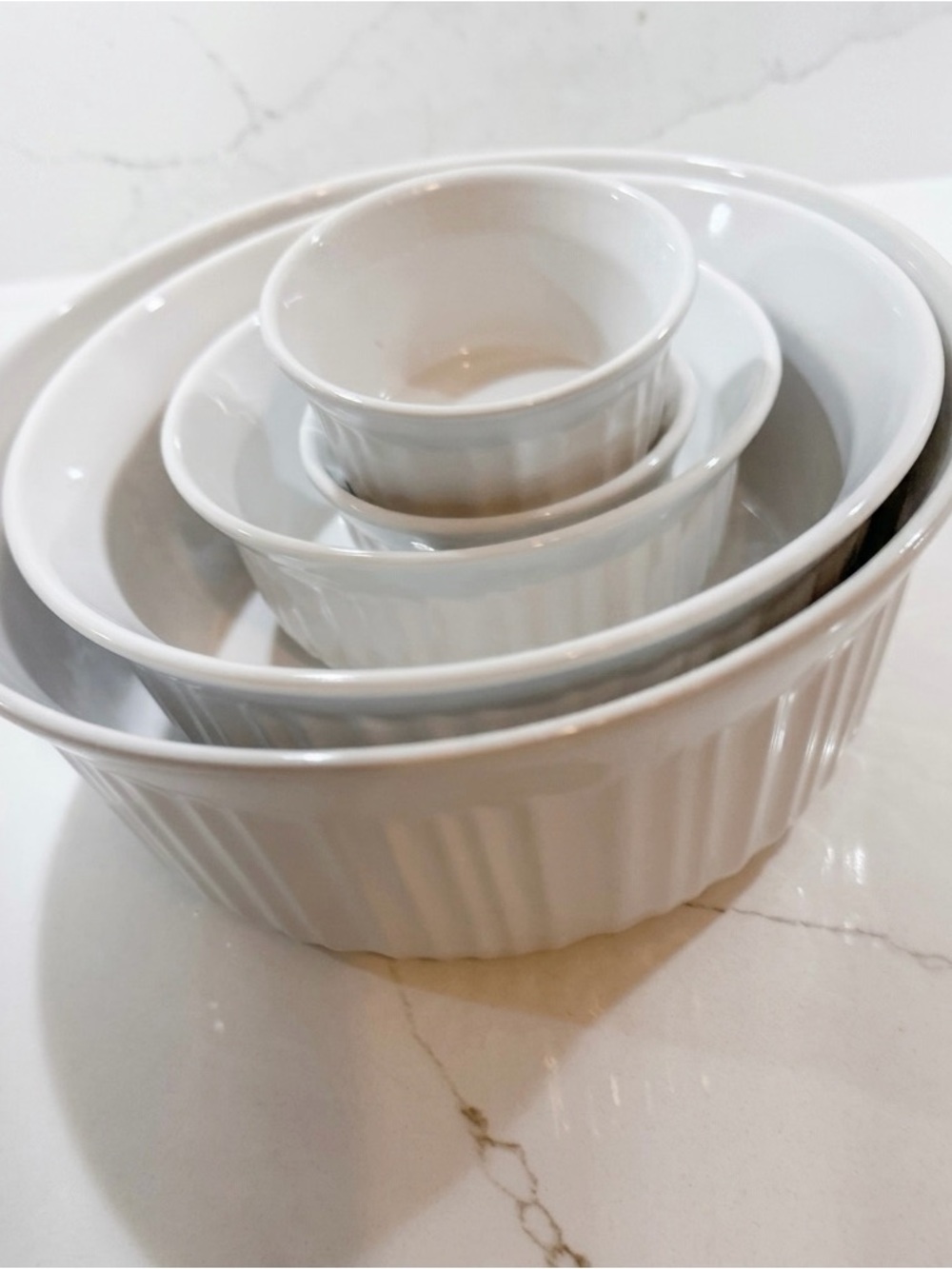 CorningWare French White Ceramic Nesting Bowls Set – 5 Pieces (Assorted Sizes)